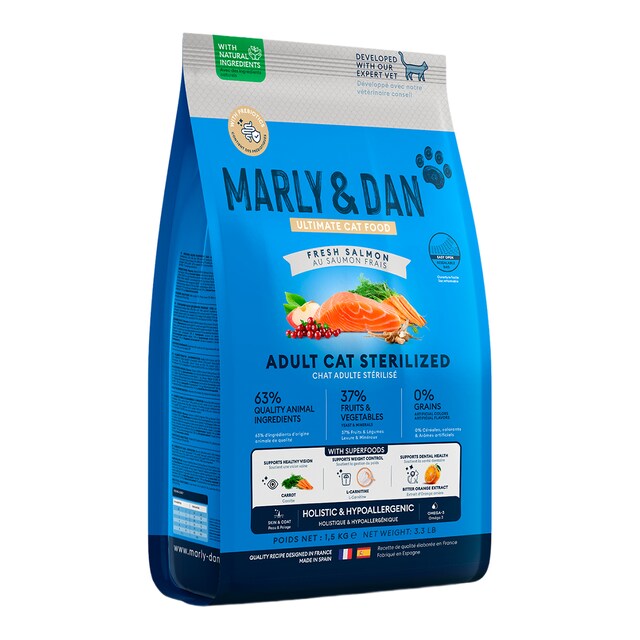 Pienso para gatos adultos esterilizados Marly and Dan salmón 1,5 kg