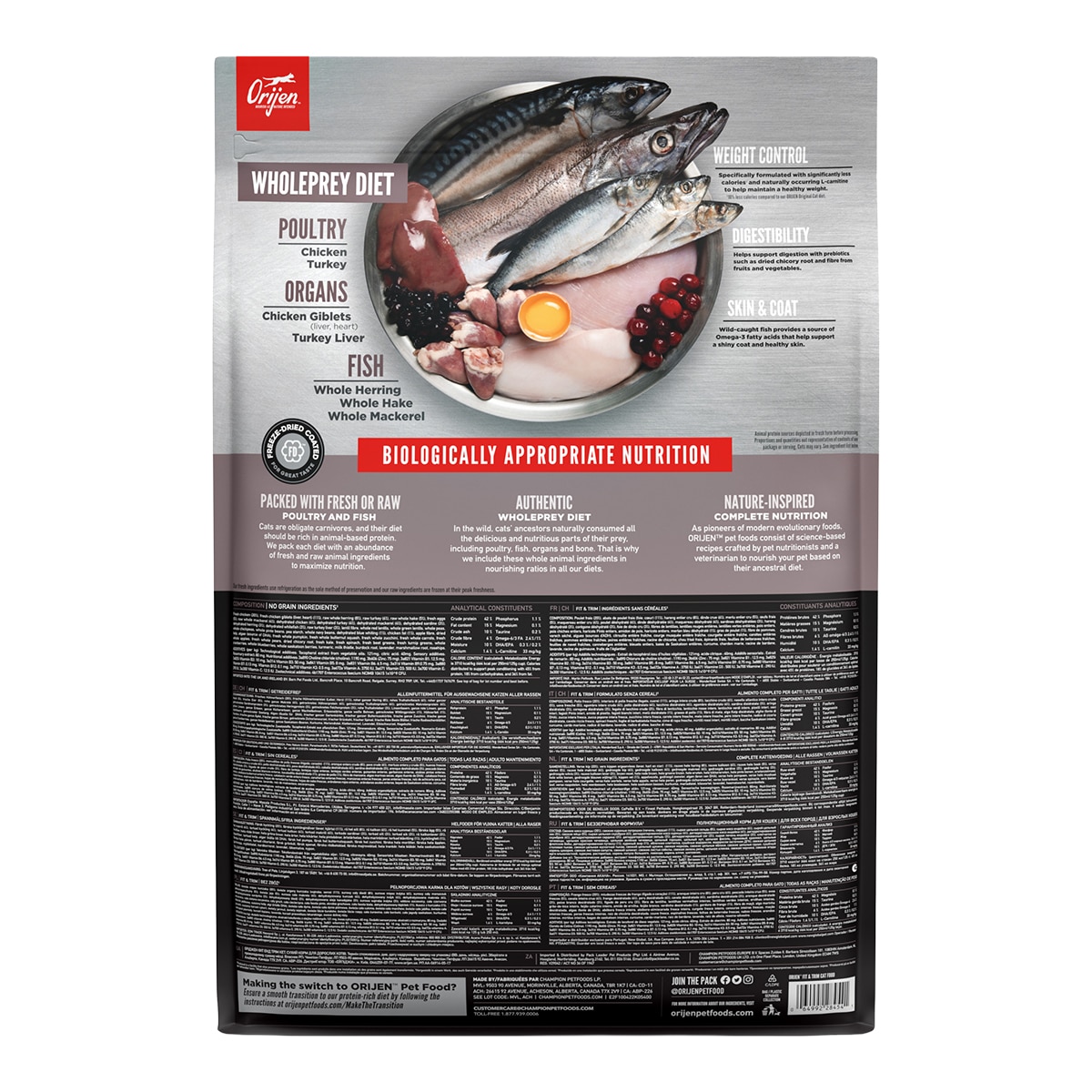 Pienso para gatos adultos Fit&Trim sabor pollo, pavo y pescado Orijen 5,4 kg 2