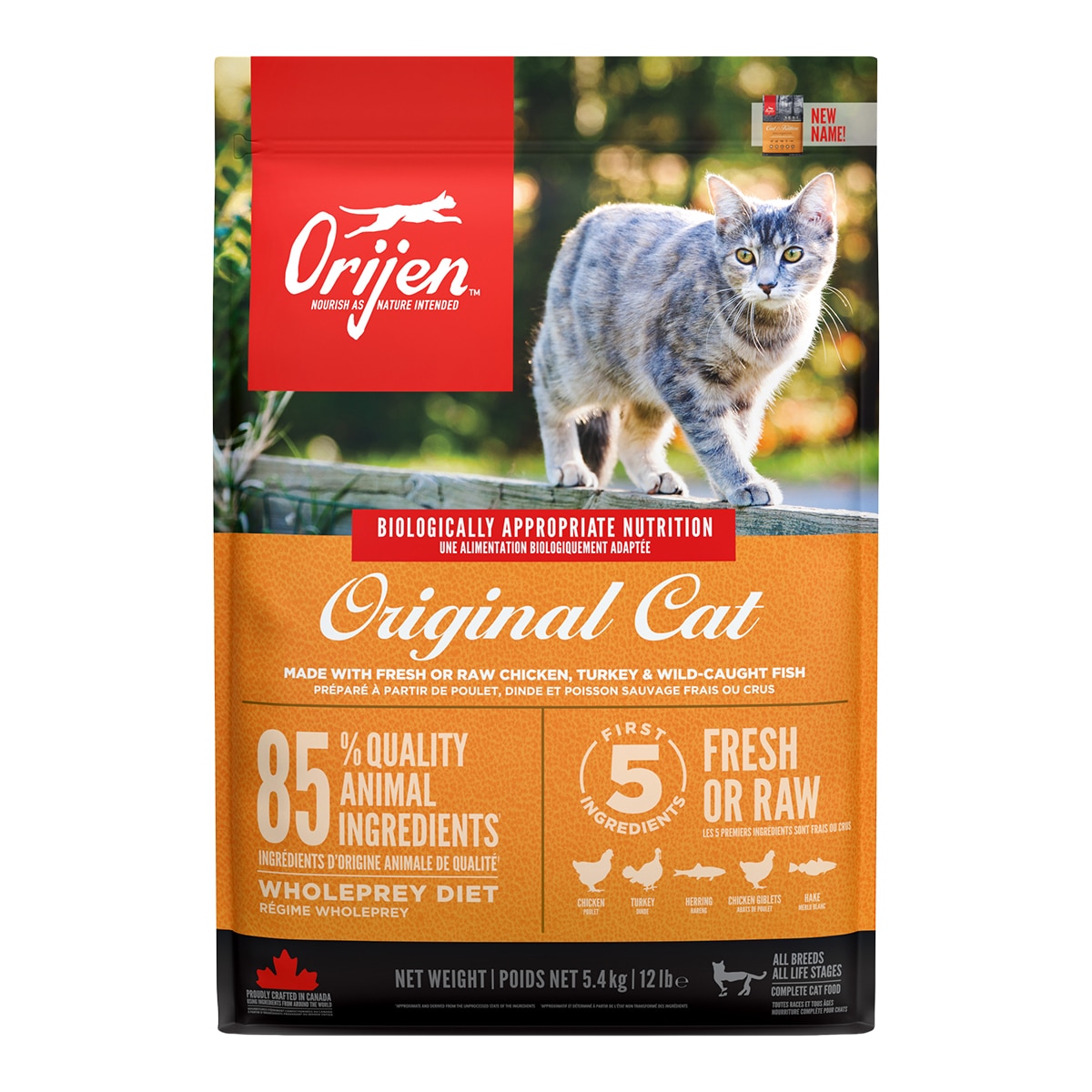 Imagen 0 de Pienso para gatos Original sabor pollo, pavo y pescado Orijen 5,4 kg