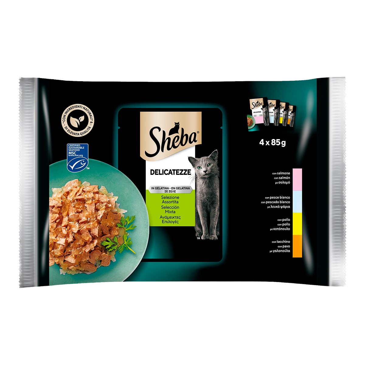 Imagen 0 de Comida húmeda para gatos adultos Sheba Delicatezze gelatina selección aves 4 x 85 g
