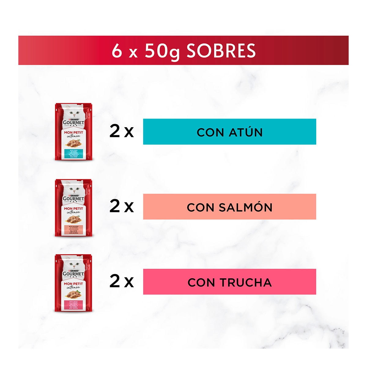 Comida húmeda para gatos adultos Gourmet Mon Petit Selección de pescados 6 x 50 g 5