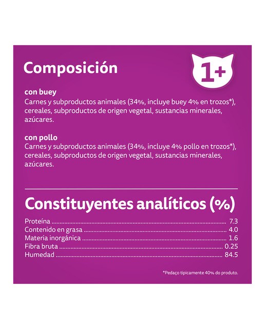 Comida húmeda para gatos + 1año Whiskas selección clásicos buey y pollo 4 x 85 g 3