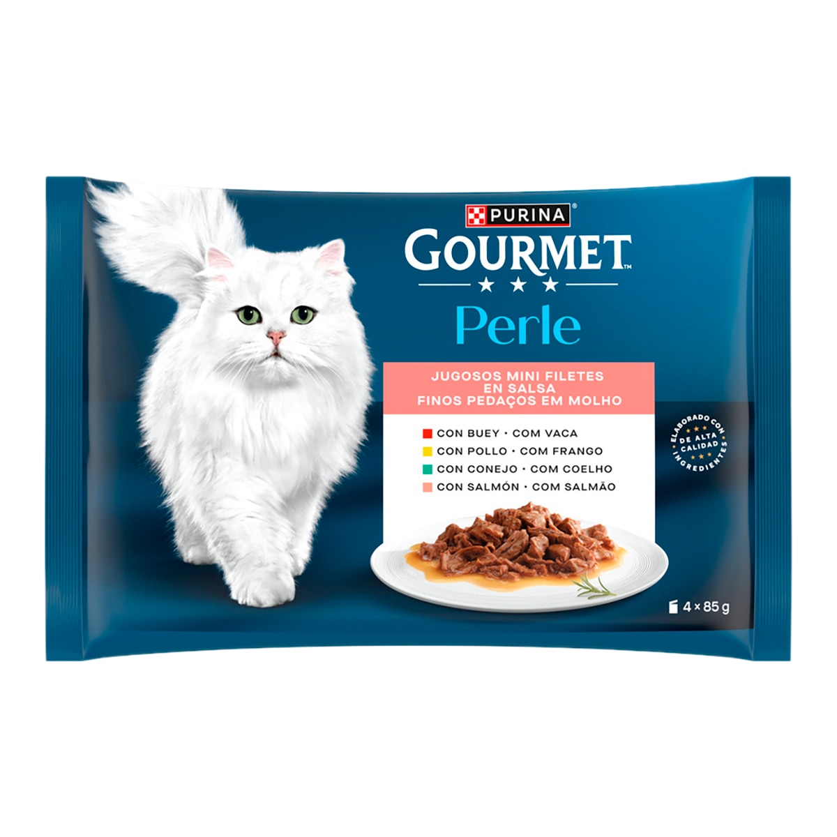 Comida húmeda para gatos adultos Gourmet Perle finas láminas en salsa Mix 1
