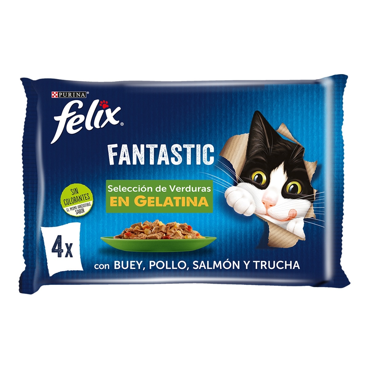 Felix Fantastic - Comida húmeda para gatos adultos Felix Fantastic Selección con verduras 4 x 85 g