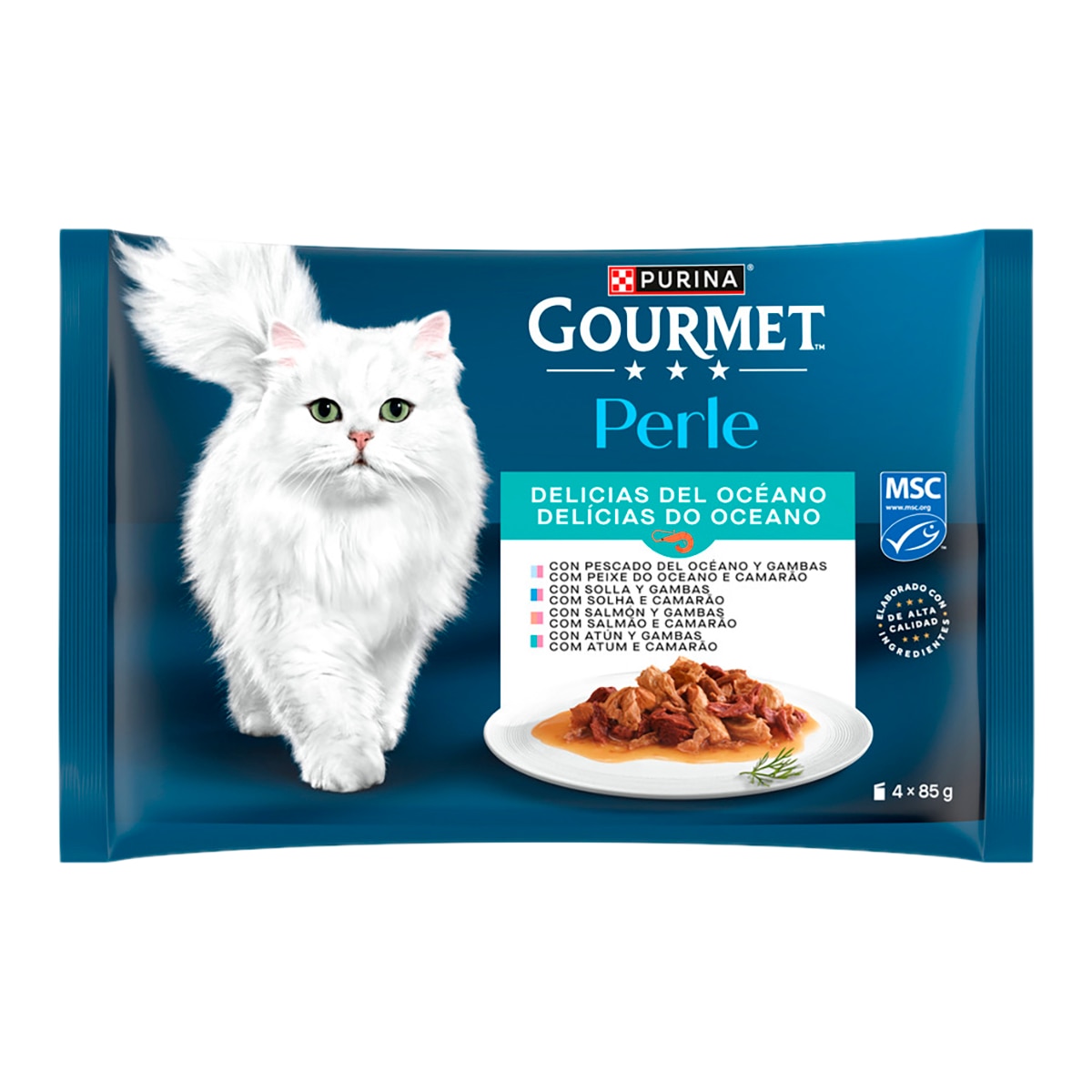 Imagen 0 de Comida húmeda para gatos adultos Gourmet Perle Delicias del Océano 4 x 85 g