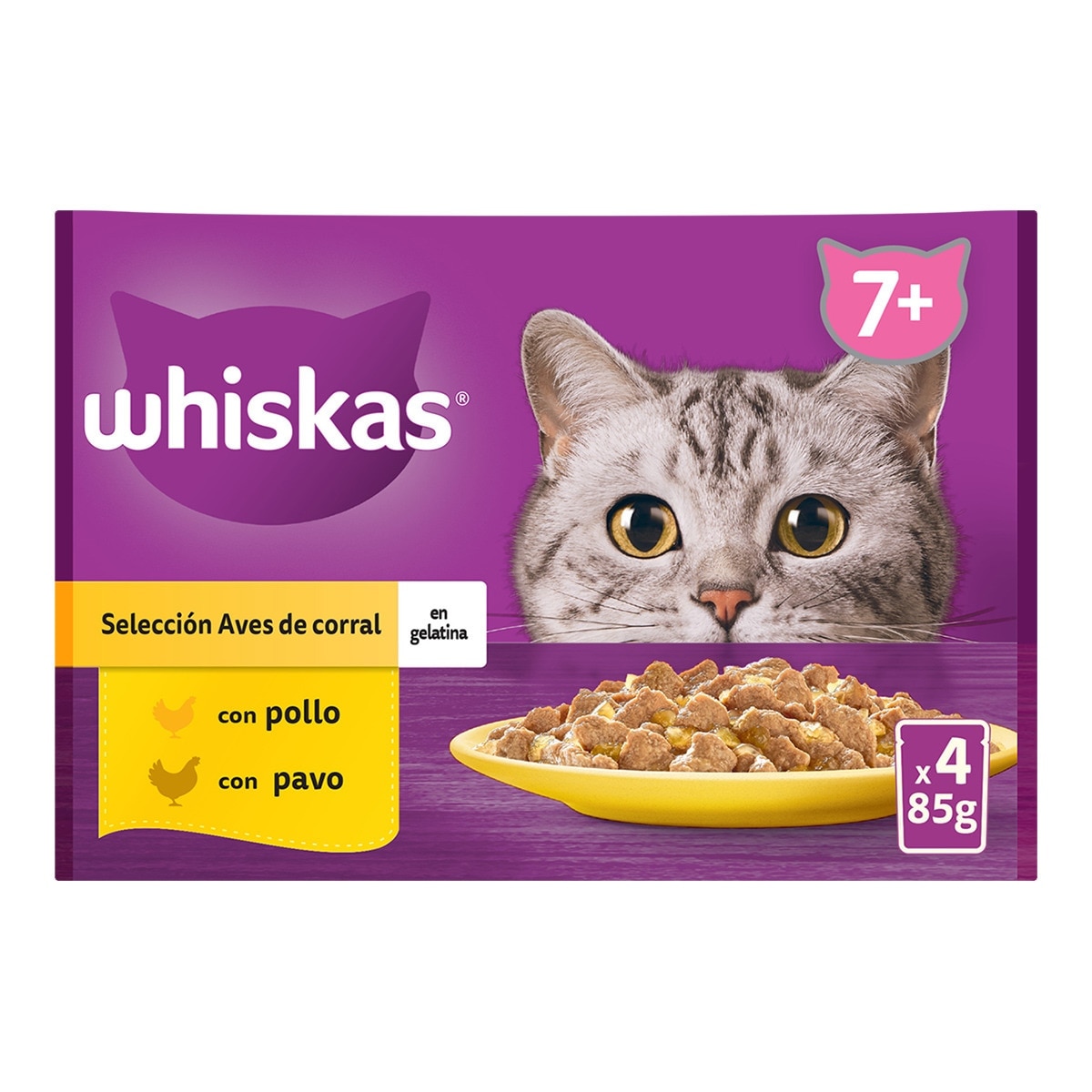 Whiskas - Comida húmeda para gatos sénior Whiskas Selección Aves 4 x 85 g