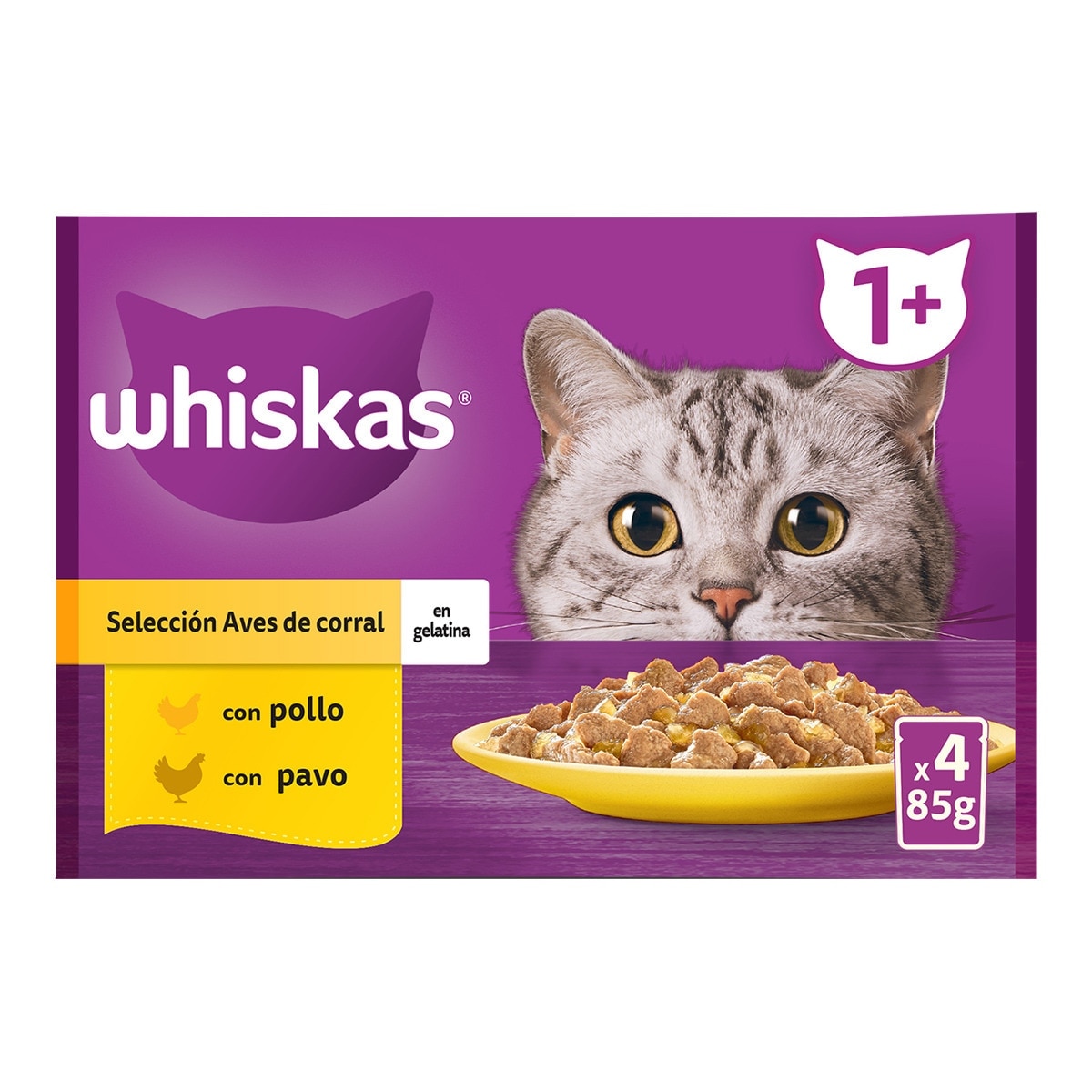 Whiskas - Comida húmeda para gatos adultos Whiskas Selección de aves 4 x 85 g