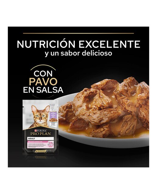 Comida húmeda para gatos adultos Purina Pro Plan Delicate Digestion pavo en salsa 85 g 4