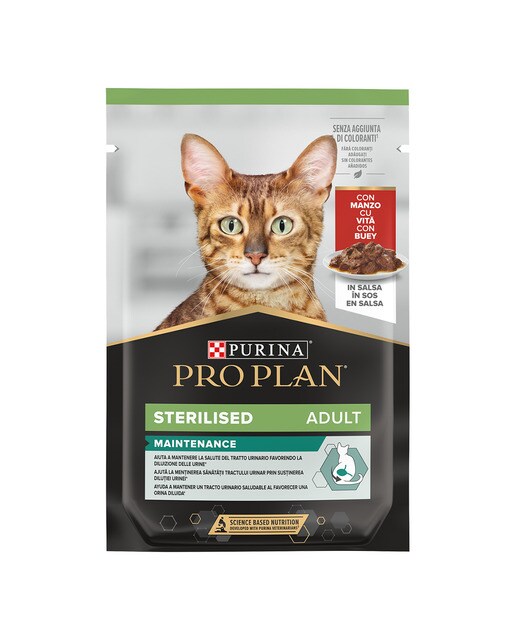 Purina Pro Plan - Comida húmeda para gatos adultos esterilizados Purina Pro Plan Maintenance buey en salsa 85…