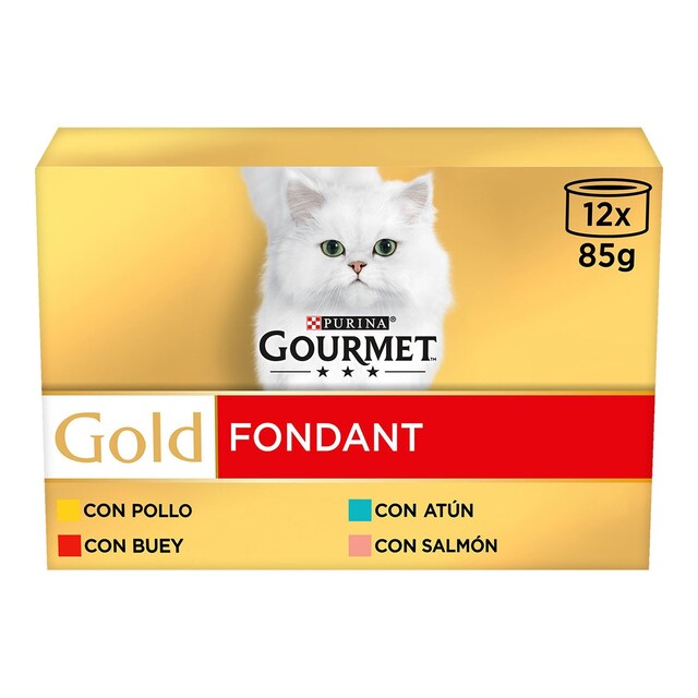 GOURMET Gold Fondant comida húmeda para gatos surtido de carnes y pescados caja 12 latas 85 g