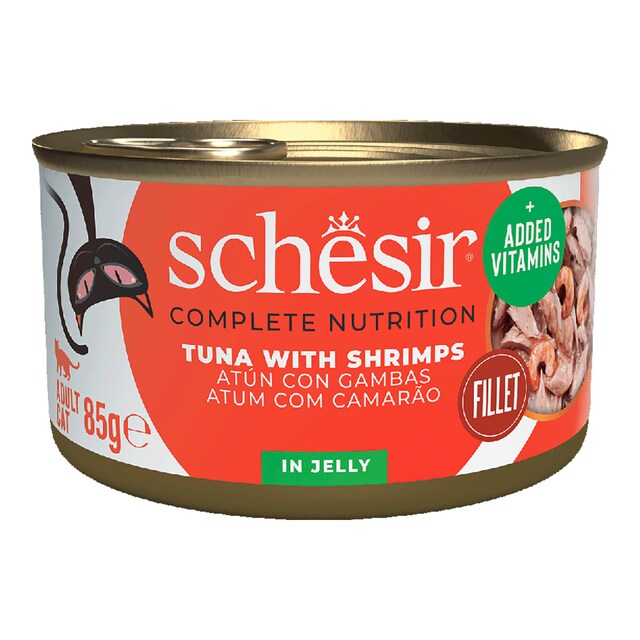 Comida húmeda para gatos adultos Schesir atún con gambas 85 g
