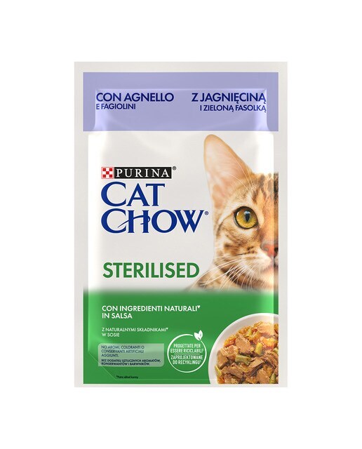 Comida húmeda para gatos adultos esterilizados Purina Cat Chow cordero 85 g
