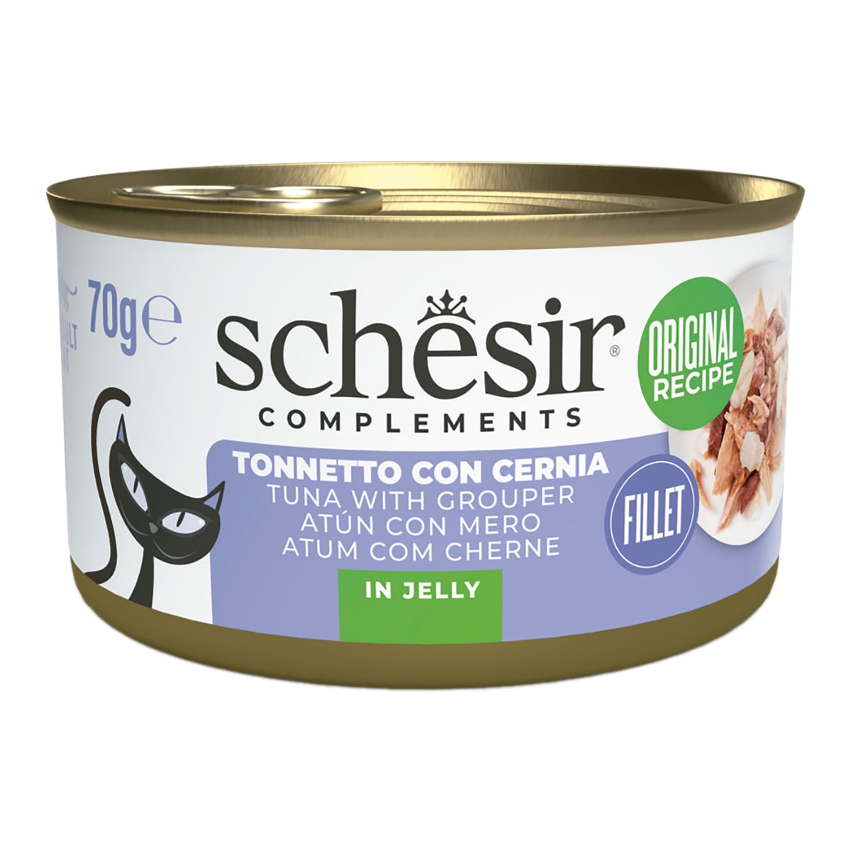 Schesir – Comida húmeda para gatos adultos Schesir atún con mero en gelatina 70 g. 85 g