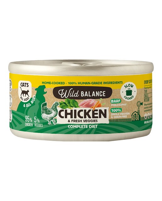 Wild Balance - Comida húmeda para gatos Wild Balance barf cocinado al vapor pollo y verduras frescas 120 g