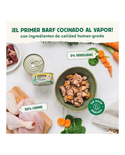Comida húmeda para gatos Wild Balance barf cocinado al vapor pollo y verduras frescas 120 g 2