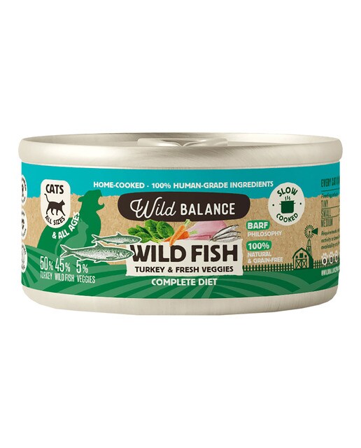 Wild Balance - Comida húmeda para gatos Wild Balance barf cocinado al vapor pescado salvaje, pavo y verduras…