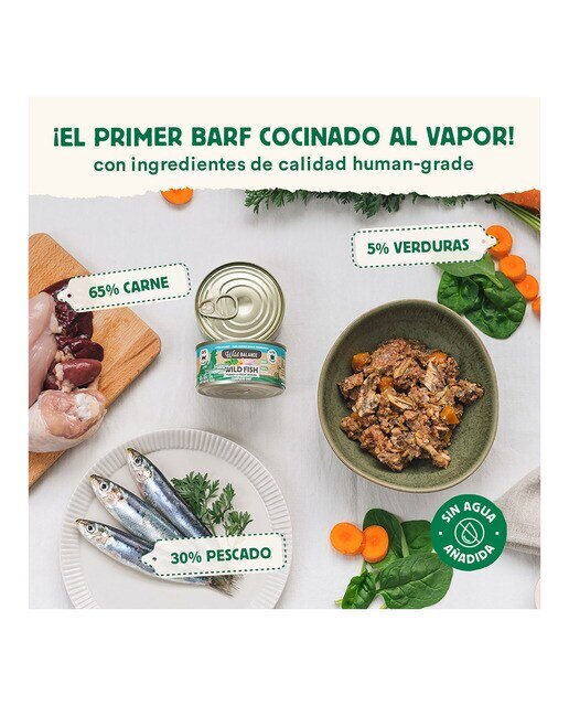 Comida húmeda para gatos Wild Balance barf cocinado al vapor pescado salvaje, pavo y verduras frescas 120 g 2