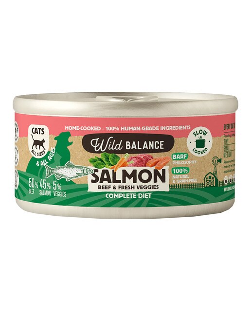 Wild Balance - Comida húmeda para gatos Wild Balance barf cocinado al vapor salmón, ternera y verduras…