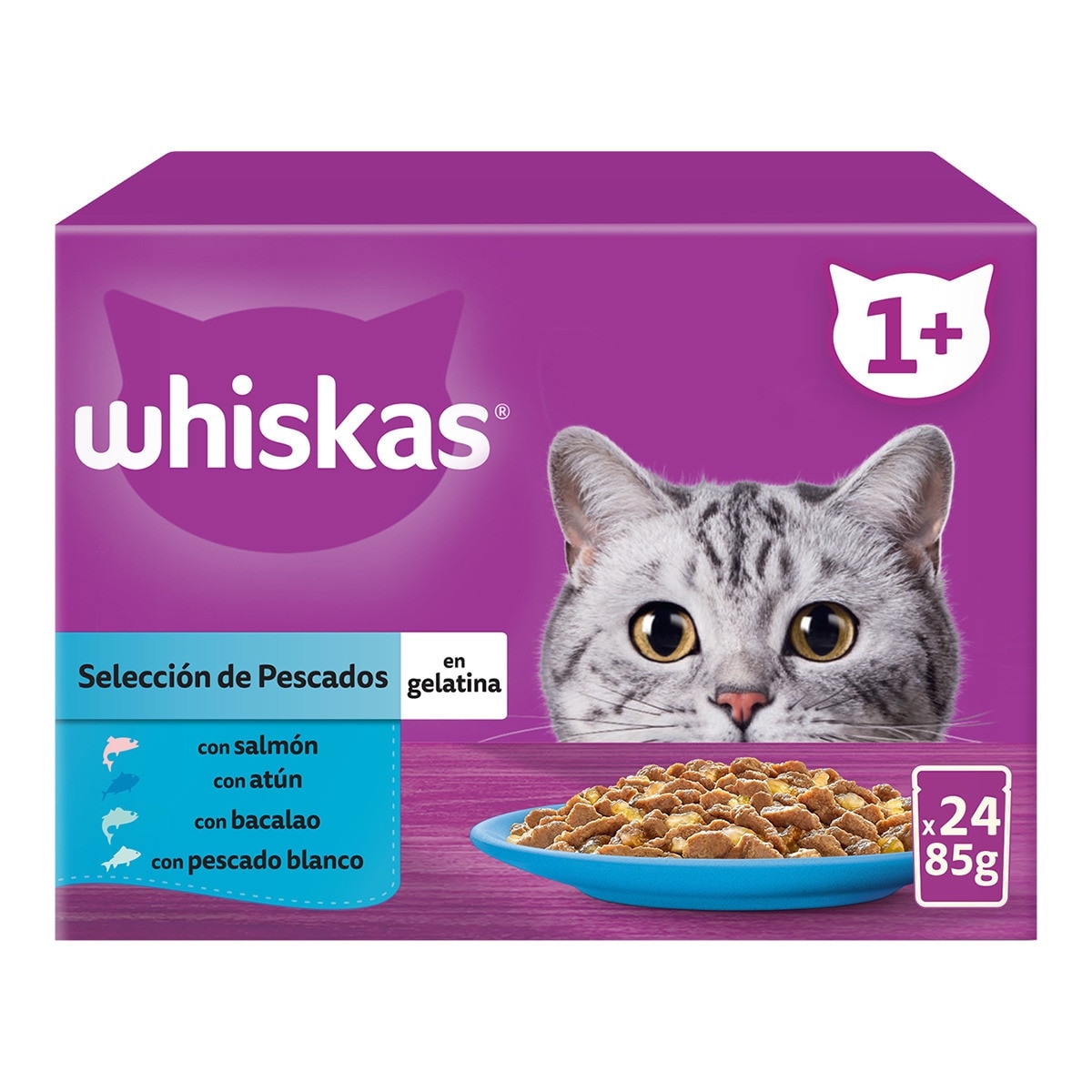 Whiskas - Comida húmeda para gatos +1 año Whiskas Selección Pescados en gelatina