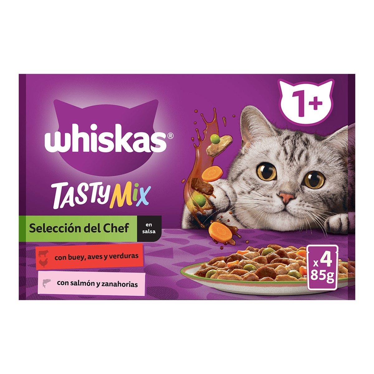 Whiskas - Comida húmeda para gatos adultos +1 año Whiskas Tasty Mix Selección del Chef en salsa 4 x 85 g