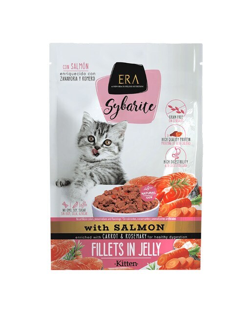 Comida húmeda para gatitos Era Sybarite salmón en gelatina grain free 85 g