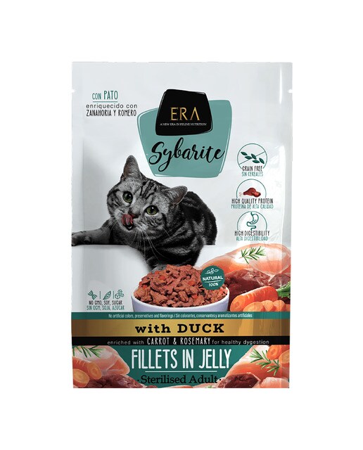 Era - Comida húmeda para gatos adultos esterilizados Era Sybarite pato en gelatina grain free 85 g