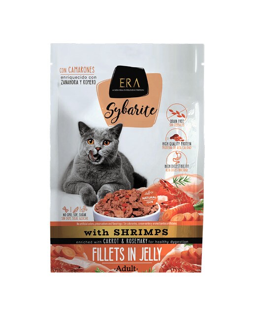 Era - Comida húmeda para gatos adultos Era Sybarite camarones en gelatina grain free 85 g