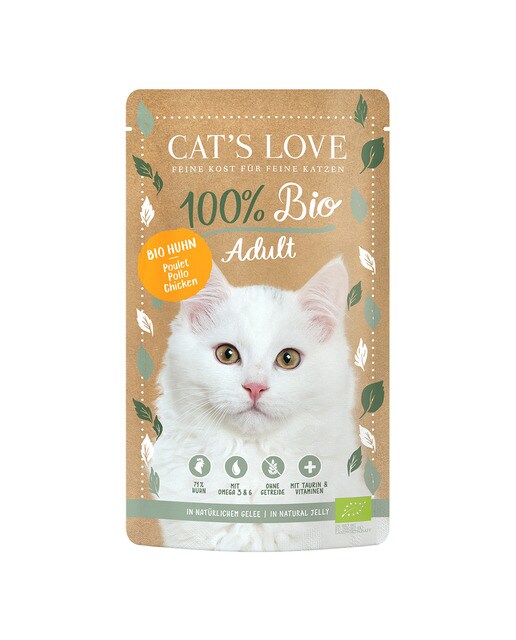 Cat's Love - Comida húmeda para gatos adultos Cat's Love 100% Bio pollo en gelatina grain free 100 g