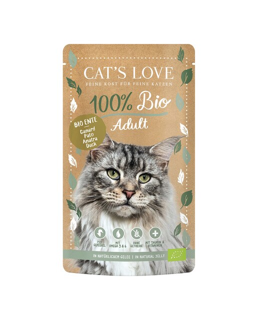 Cat's Love - Comida húmeda para gatos adultos Cat's Love 100% Bio pato en gelatina grain free 100 g