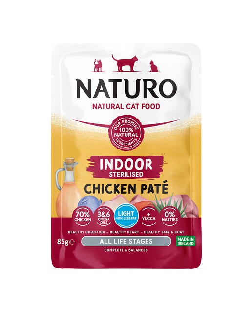 Naturo - Comida húmeda para gatos adultos esterilizados Naturo Indoor paté pollo 85 g