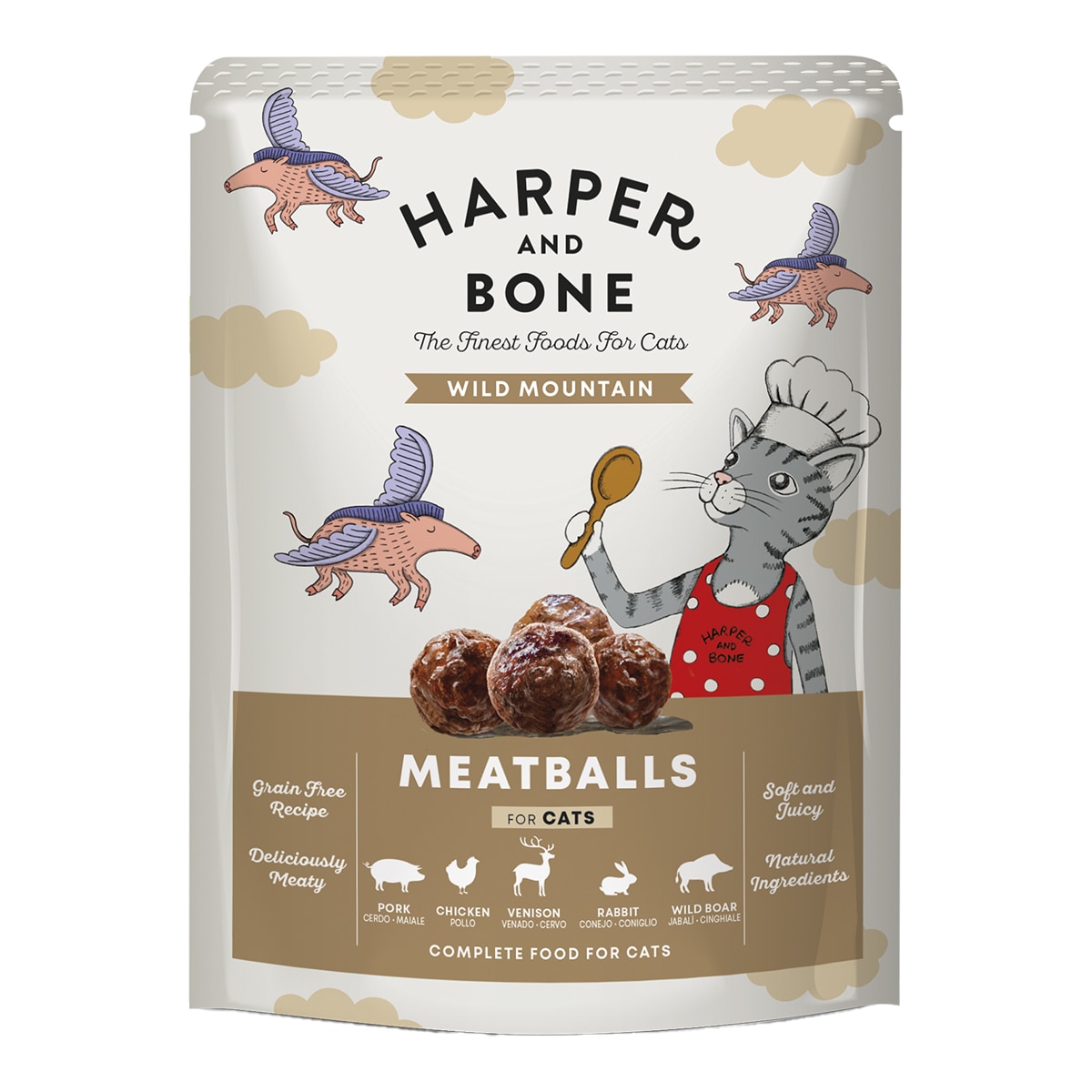 Harper and Bone – Comida húmeda para gatos adultos Harper & Bone albóndigas Wild Mountain carne 85 g.