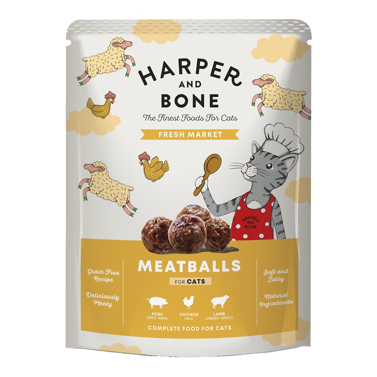 Harper and Bone – Comida húmeda para gatos Harper & Bone mercado fresco cerdo, pollo y cordero 85 g.