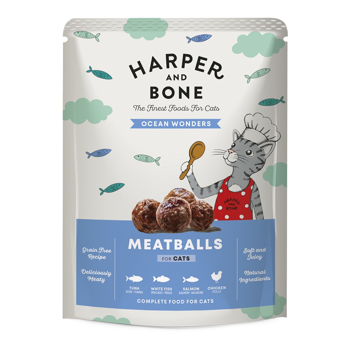 Comida húmeda para gatos adultos Harper & Bone grain free sabores del mar 85 g 1