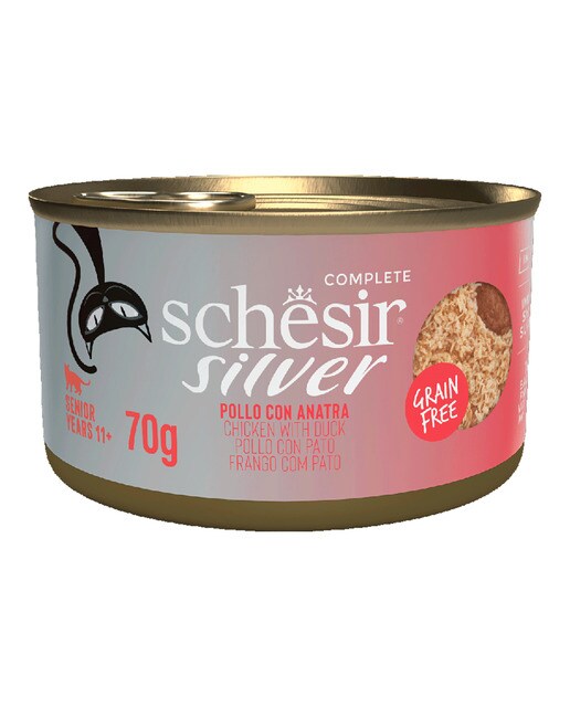 Schesir - Comida húmeda para gatos sénior Schesir pollo y pato 70 g