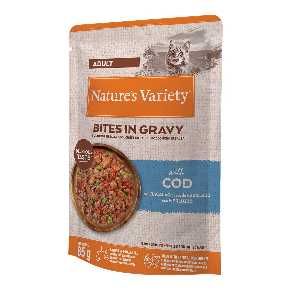 Nature's Variety - Comida húmeda para gatos adultos Nature's Variety bocaditos en salsa bacalao 85 g