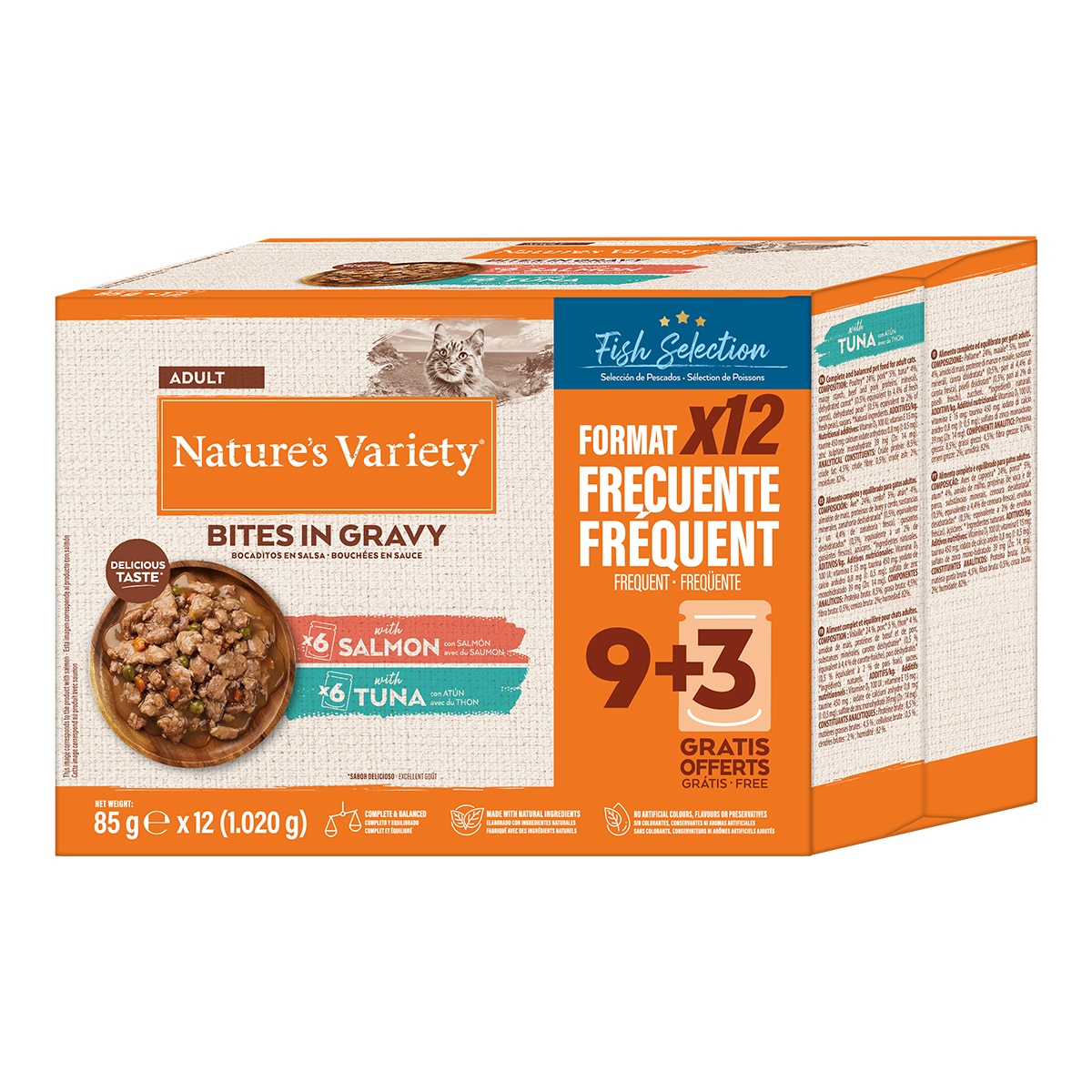 Comida húmeda para gatos adultos Nature's Variety bocaditos en salsa salmón y atún 12 x 85 g 1