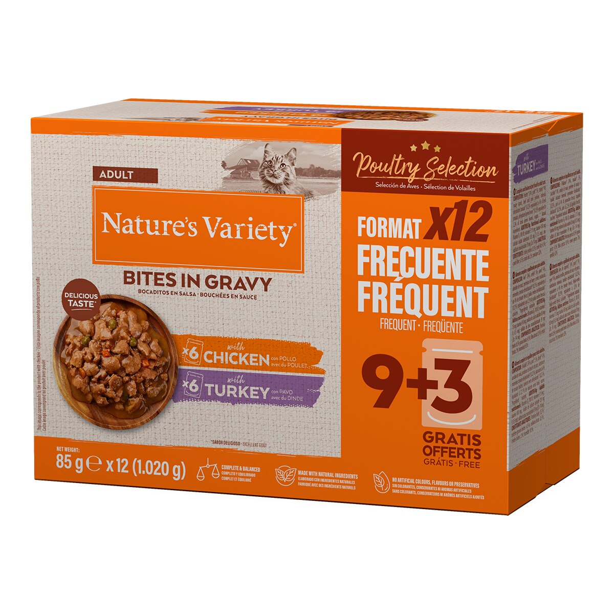 Nature's Variety - Comida húmeda para gatos adultos Nature's Variety bocaditos en salsa pollo y pavo 12 x 85 g