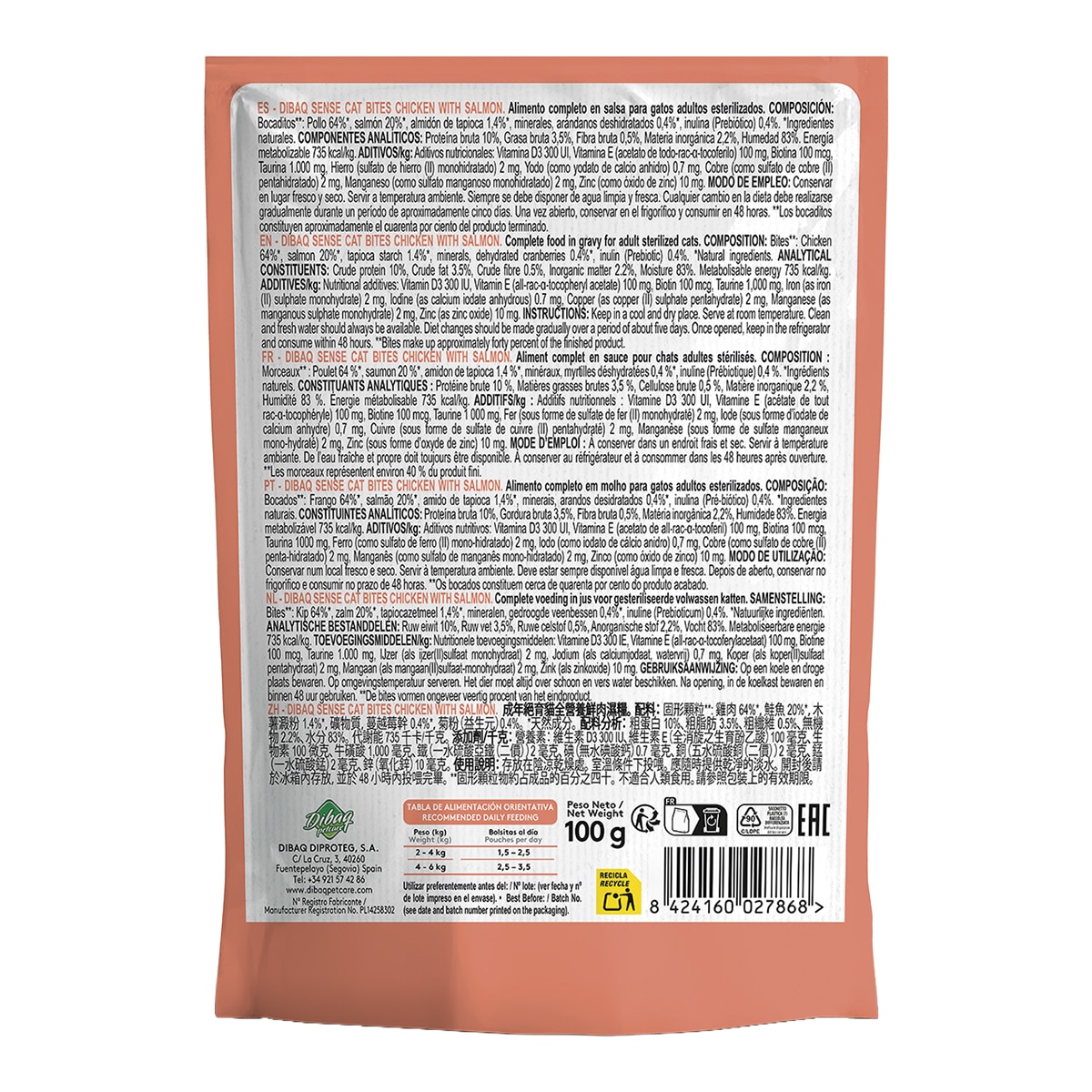 Comida húmeda para para gatos adultos esterilizados Dibaq Sense bocaditos en salsa pollo con salmón 100 g 2