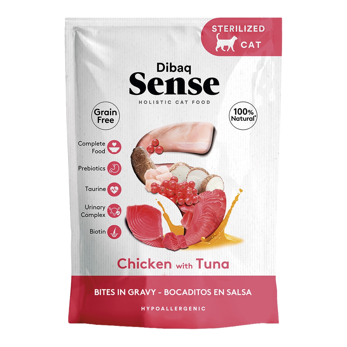 Imagen 0 de Comida húmeda para para gatos adultos esterilizados Dibaq Sense bocaditos en salsa pollo con atún 100 g