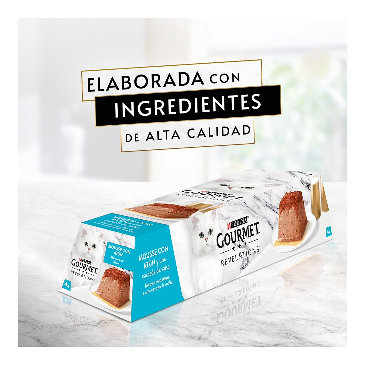 Comida húmeda para gatos adultos Purina Gourmet Revelations Mousse salmón y atun 48 x 57 g 2