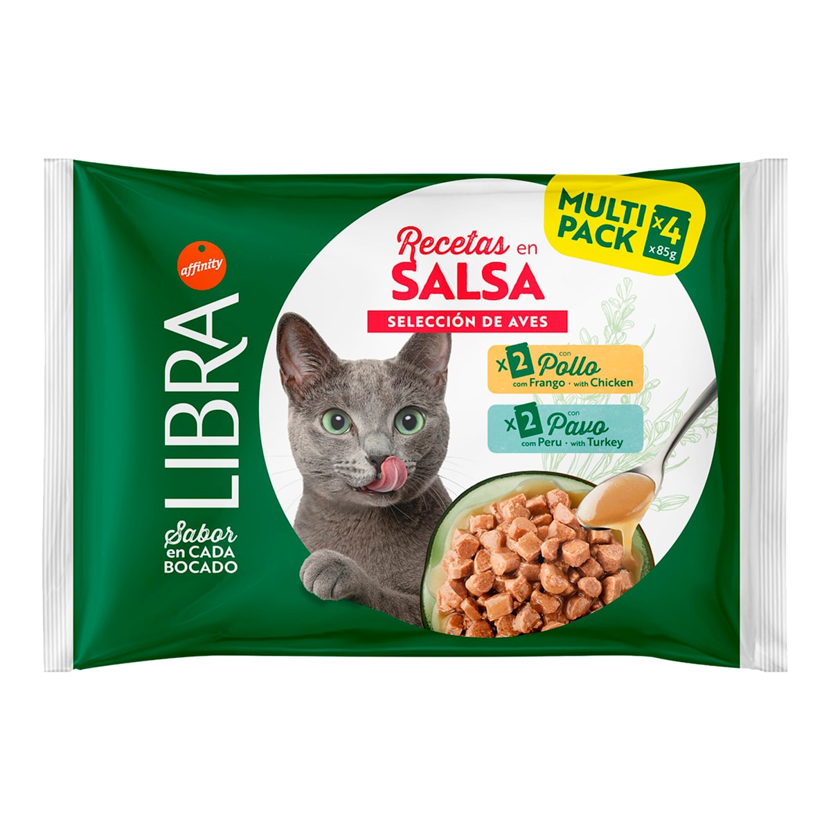 Comida húmeda para gatos adultos Libra recetas en salsa pollo y pavo 4x85g 1