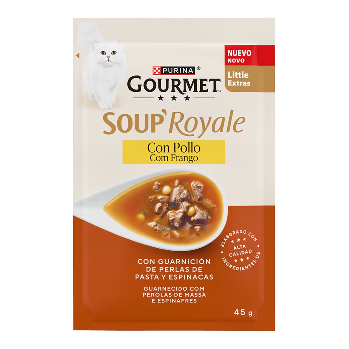 Imagen 0 de Comida húmeda para gatos adultos Gourmet Royale pollo con guarnición de perlas de pasta y espinacas 45g