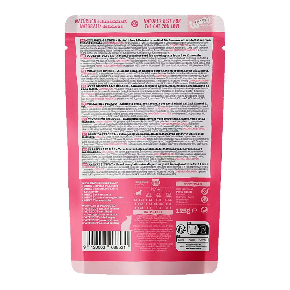 Comida húmeda para gatitos Wow aves de corral 125 g 2
