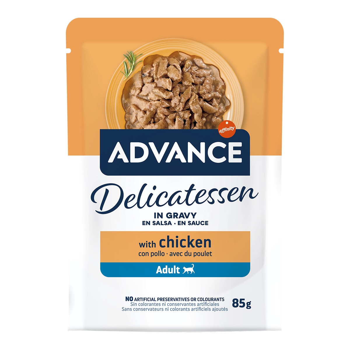 Imagen 1 de Comida húmeda para gatos adultos Delicatesssen pollo en salsa Advance 85 g