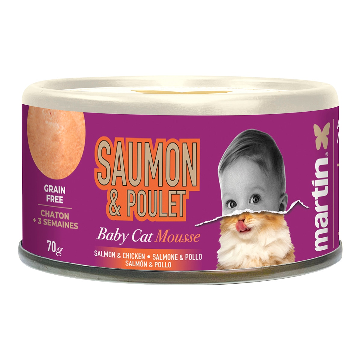 Imagen 1 de Comida húmeda para gatitos Mousse pollo y salmón Martín Sellier 70 g