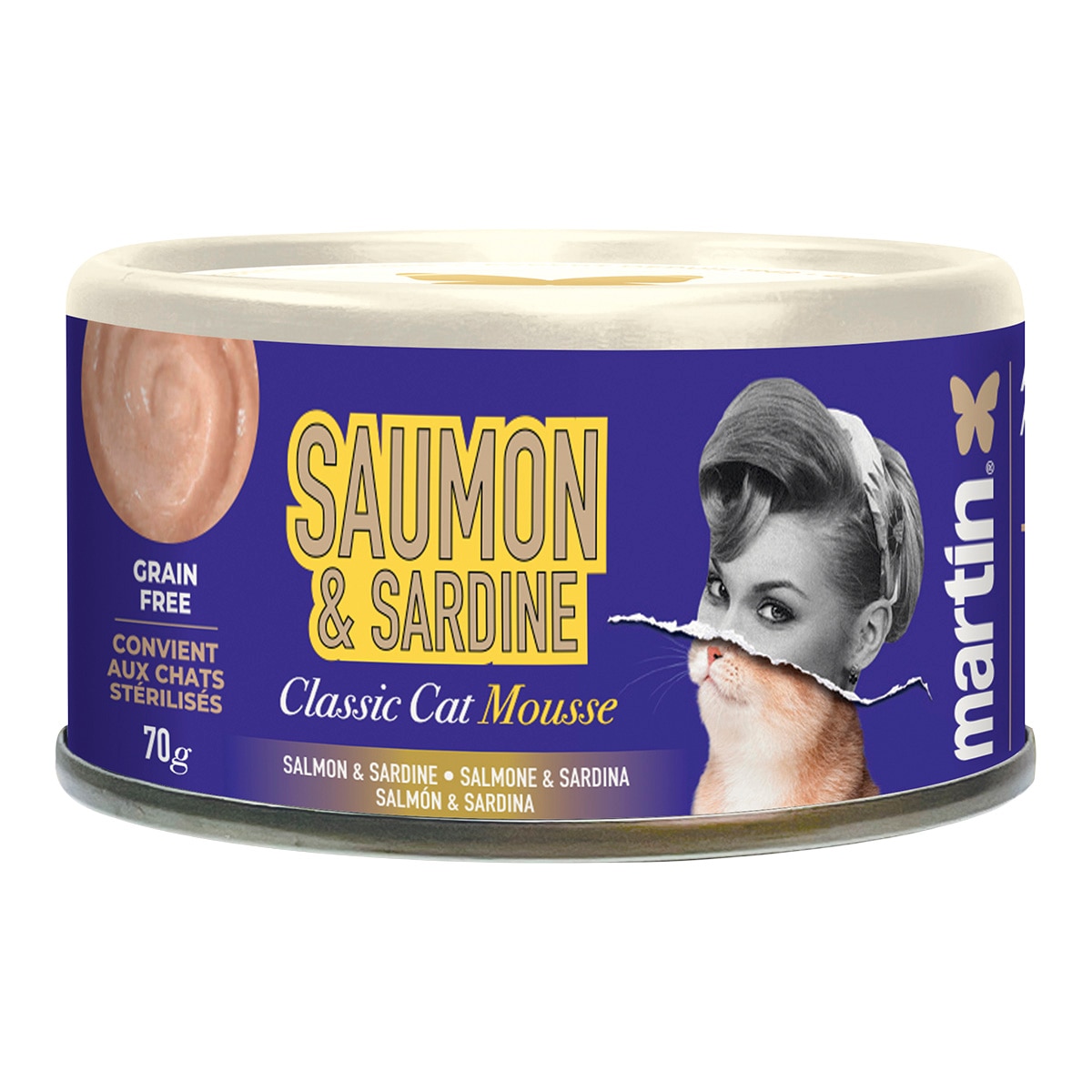 Imagen 1 de Comida húmeda para gatos adultos Mousse Classic salmón y sardina Martín Sellier 70 g