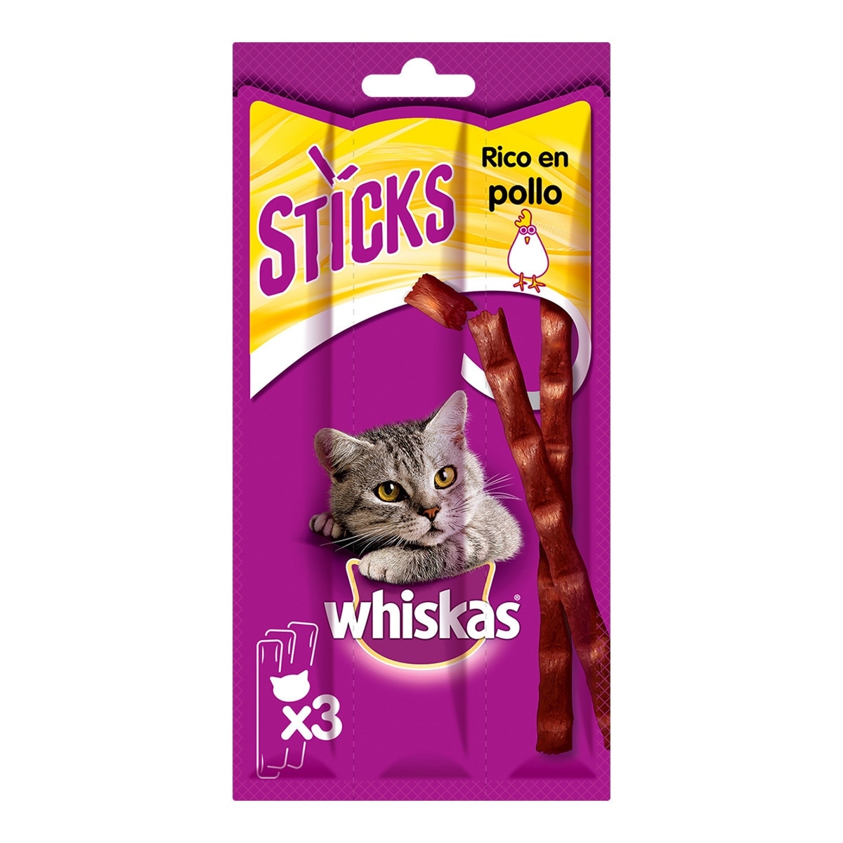 Whiskas - Snacks para gatos Whiskas pollo 3 sticks x 6 g