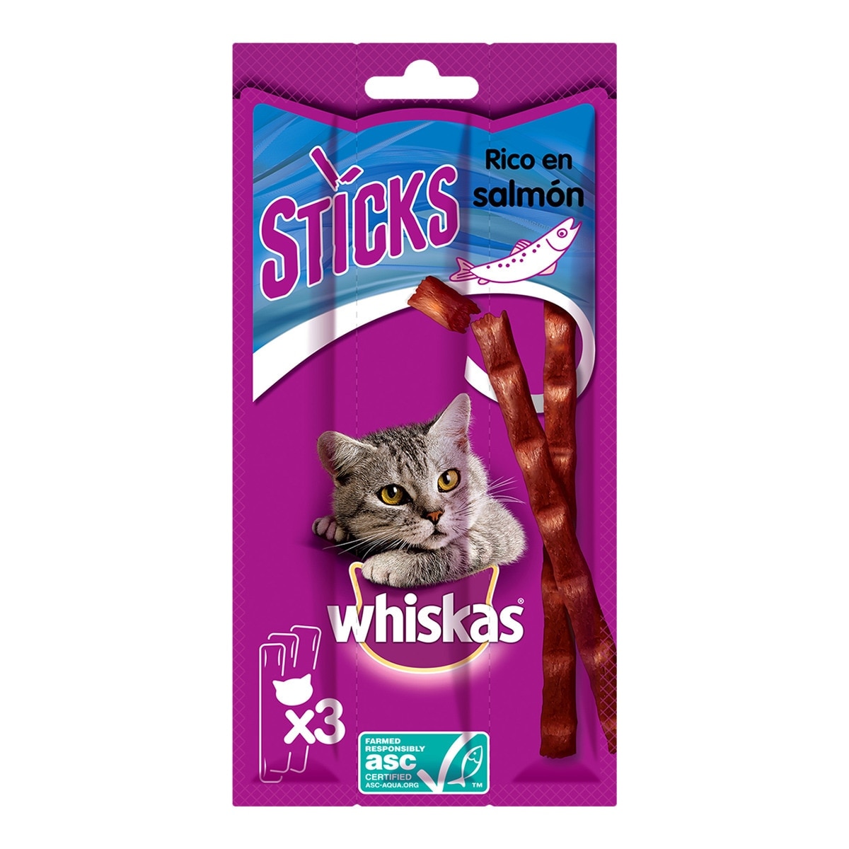 Whiskas - Snacks para gatos Whiskas salmón 3 sticks x 6 g