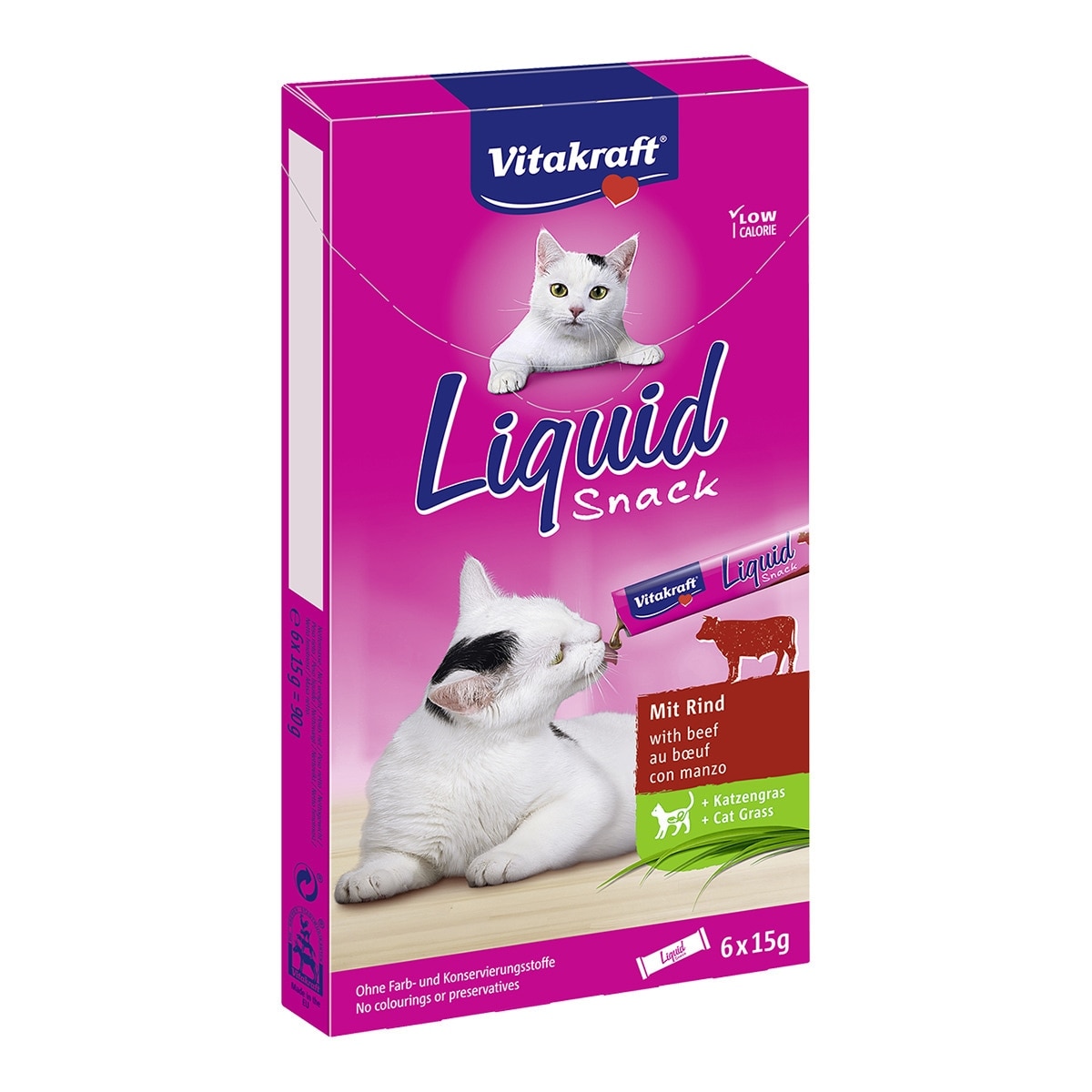 Vitakraft - Snack para gatos Liquid Vitakraft ternera + Inulina 6 x 15g