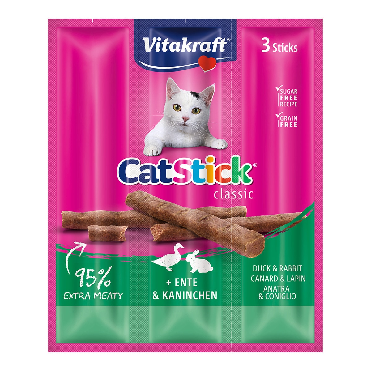 Vitakraft - Snack para gatos adultos Vitakraft Stick Classic pato y conejo
